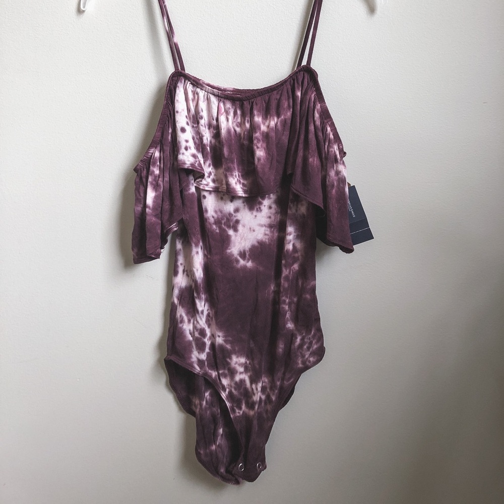 Purple ruffle tie dye bodysuit